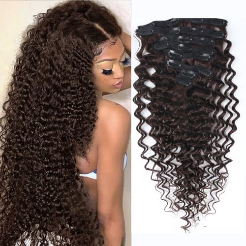 Dunkelbraune Clip in Haarverlängerungen Aus Echtem Menschenhaar, 16 Zoll 40CM 100g 8Stück #2 Braune Echthaarverlängerungen Weiche Tief Gewellte Lockige Clip in Extensions Aus Remy Echthaar Für Frauen Dunkelbraune Clip in Haarverlängerungen Aus Echtem Menschenhaar, 16 Zoll 40CM 100g 8Stück #2 Braune Echthaarverlängerungen Weiche Tief Gewellte Lockige Clip in Extensions Aus Remy Echthaar Für Frauen von Trumore