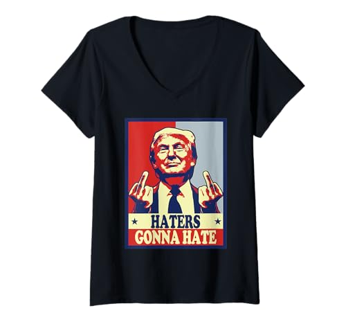 Damen Haters Gonna Hate Trump 2024 Lustiges Präsidentschaftsdesign T-Shirt mit V-Ausschnitt Damen Haters Gonna Hate Trump 2024 Lustiges Präsidentschaftsdesign T-Shirt mit V-Ausschnitt von Trump 2024 American Patriot Designs
