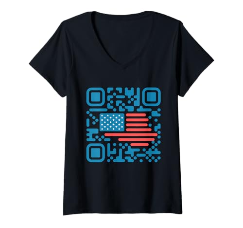 Damen Trump Dance Troll QR Lustiger Präsident Trump Dance Code zurück T-Shirt mit V-Ausschnitt von Trump Dancing Troll QR Tee
