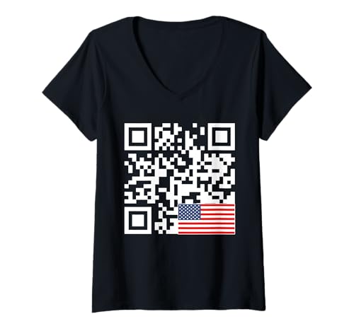 Damen Trump Dance Troll QR Lustiger Präsident Trump Dance Code zurück T-Shirt mit V-Ausschnitt von Trump Dancing Troll QR Tee