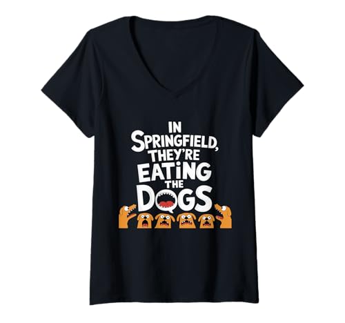 Damen In Springfield, They’re Eating The Cats The Dogs The Pets T-Shirt mit V-Ausschnitt von Trump Harris Debate Gifts Tee Co