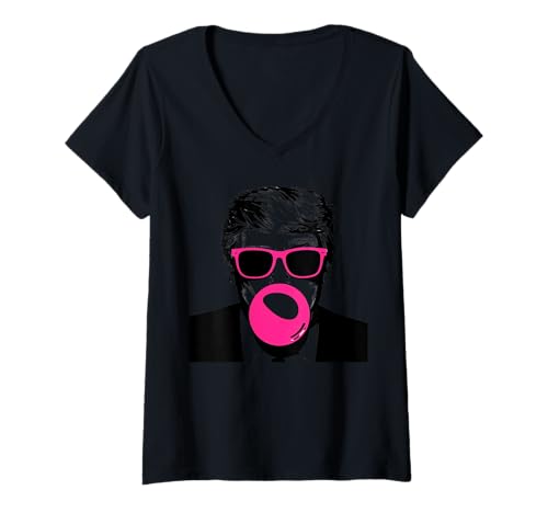 Damen Trump in Pink Sonnenbrille Kaugummi & Blasen T-Shirt mit V-Ausschnitt Damen Trump in Pink Sonnenbrille Kaugummi & Blasen T-Shirt mit V-Ausschnitt von Trump Loves Pink