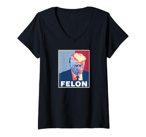 Damen Trump-Fahndungsfoto Erster amerikanischer Präsident Felon T-Shirt mit V-Ausschnitt von Trump Mugshot Historical Souvenir