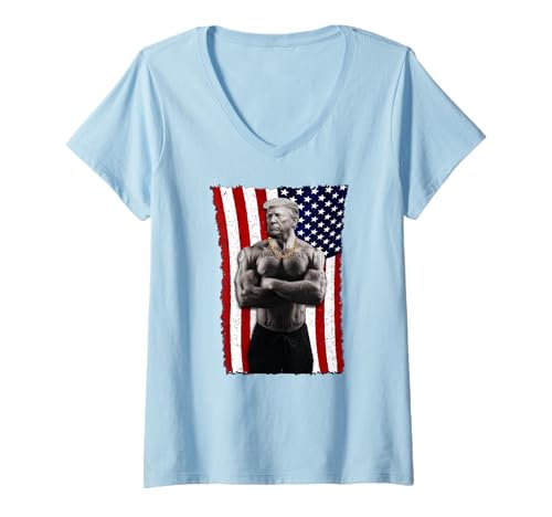 Damen Gangster Pro Donald Trump Tattoo Republikanische amerikanische Flagge v4 T-Shirt mit V-Ausschnitt Damen Gangster Pro Donald Trump Tattoo Republikanische amerikanische Flagge v4 T-Shirt mit V-Ausschnitt von Trump Patriot Political Tees Apparel Gag Gift Idea