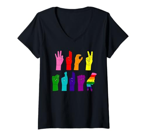 Damen Trump-Gebärdensprache Subtiler Anti-Trump-LGBTQ T-Shirt mit V-Ausschnitt Damen Trump-Gebärdensprache Subtiler Anti-Trump-LGBTQ T-Shirt mit V-Ausschnitt von Trump Sign Language Subtle Anti Trump LGBTQ