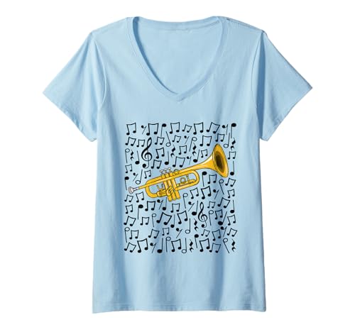 Damen Trompetennoten, Trompeter T-Shirt mit V-Ausschnitt Damen Trompetennoten, Trompeter T-Shirt mit V-Ausschnitt von Trumpet Brass Teacher Music Notation By DoodleRob