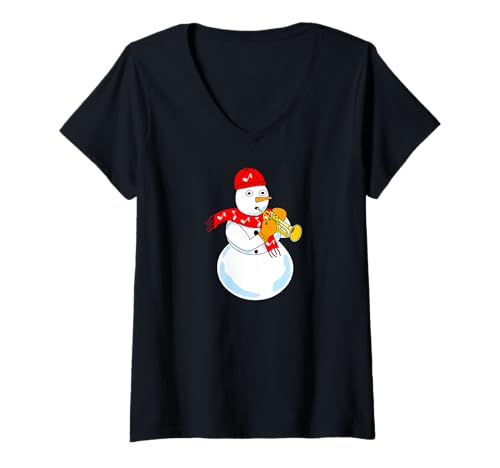 Damen Trompete Schneemann T-Shirt mit V-Ausschnitt Damen Trompete Schneemann T-Shirt mit V-Ausschnitt von Trumpet Designs
