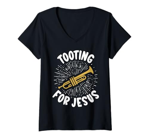 Damen Tooting for Jesus Trompete T-Shirt mit V-Ausschnitt von Trumpet Gifts & Trumpet Player Gifts