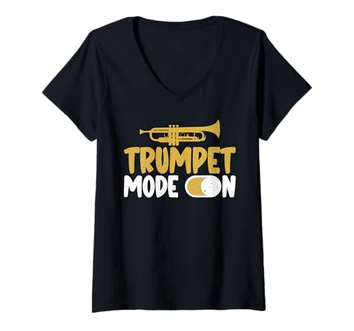 Damen Trompetenmodus auf Trompete T-Shirt mit V-Ausschnitt von Trumpet Gifts & Trumpet Player Gifts