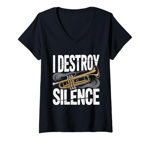 Damen Trompete I Destroy Silence T-Shirt mit V-Ausschnitt Damen Trompete I Destroy Silence T-Shirt mit V-Ausschnitt von Trumpet Music Co
