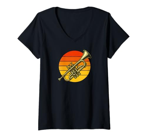 Damen Trompete, Retro-Stil, für Trompetenspieler T-Shirt mit V-Ausschnitt Damen Trompete, Retro-Stil, für Trompetenspieler T-Shirt mit V-Ausschnitt von Trumpet Player Gifts TRBAX