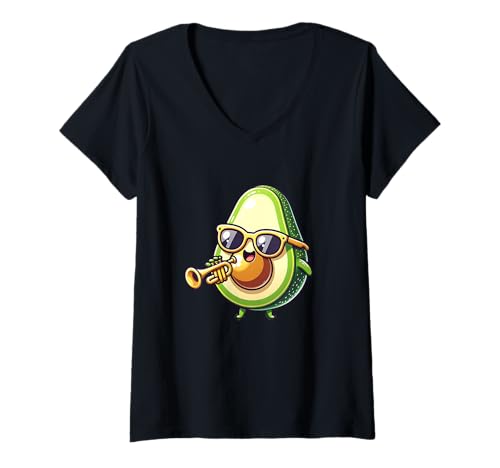 Damen Trumpet Spielende Avocado Sonne Spaß T-Shirt mit V-Ausschnitt Damen Trumpet Spielende Avocado Sonne Spaß T-Shirt mit V-Ausschnitt von Trumpete Avocado Musik Spaß Instrument