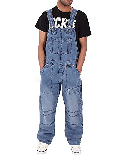 Herren Baggy Jeans Strapshose Mode Mehrere Taschen Lose Denim Hose Jumpsuit Lätzchen Hose Taschenoverall Blau, L von TrusMe