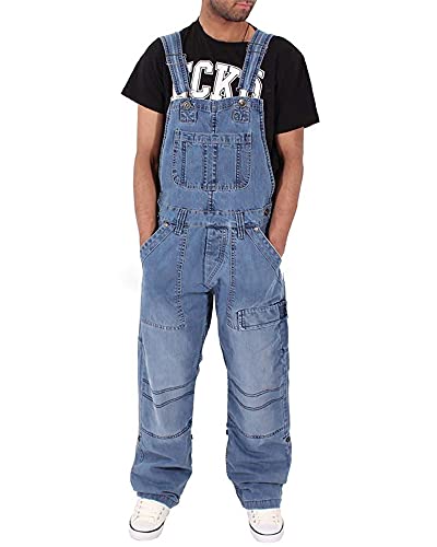 Herren Baggy Jeans Strapshose Mode Mehrere Taschen Lose Denim Hose Jumpsuit Lätzchen Hose Taschenoverall Blau,5XL von TrusMe