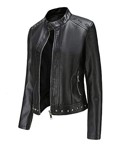 TrusMe Damen Lederjacken, Reißverschluss Motorrad Kurzer PU Moto Biker Outwear Coat, Casual,Schwarz,3XL von TrusMe