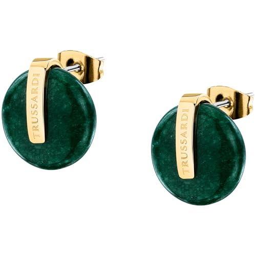 TRUSSARDI Damenohrringe aus Stahl, Natürlicher Achatknopf, T-ROUND Kollektion, Grün - TJAYF12 von Trussardi
