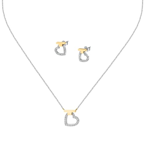 Trussardi Ohrringe und Halskette aus Stahl, T-Logo-Kollektion, Herz, Schmucksets TJAXC51 von Trussardi