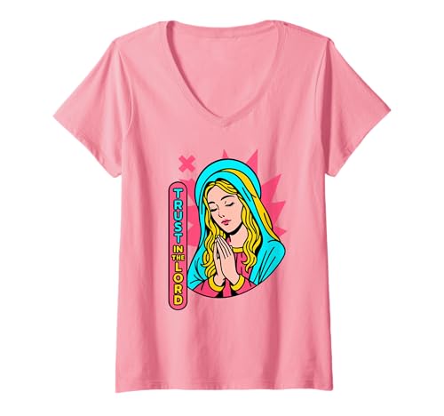Damen Trust The Lord Christian Manga Proverbs 3:5 Bibelvers Pink T-Shirt mit V-Ausschnitt Damen Trust The Lord Christian Manga Proverbs 3:5 Bibelvers Pink T-Shirt mit V-Ausschnitt von Trust the Lord Christian Manga Anime Bible Verse