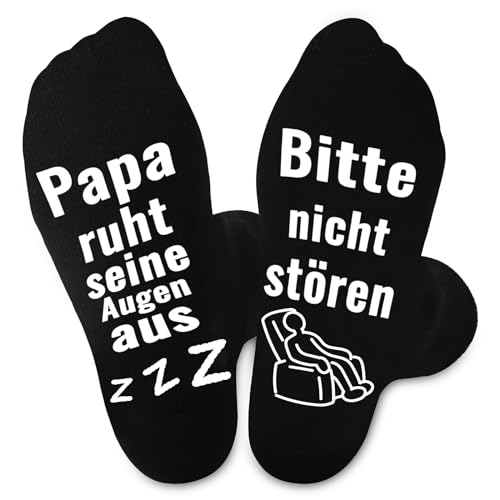 Papa Geschenk Geburtstag Socken mit Spruch Ich Bin Nicht Am Schlafen Ich Ruhe Nur Meine Augen Aus,Lustige Socken für Männer Weihnachts Erntedankfest Vatertag Geschenk (Baumwolle, Schwarz-Papa ruht) von Trustnice