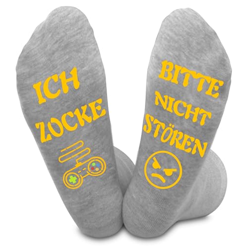 Trustnice Lustige Gaming Socken Gamer Geschenk Mit Spruch Bitte Nicht Stören Ich Zocke Zocken Socken Lustig Neuheit Geburtstag Geschenke Für Zocker Männer Jungs Damen Spieler (Baumwolle, Grau) von Trustnice