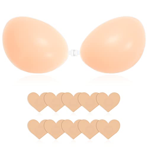 Trustnice Silikon Klebe BH Push Up, Trägerloser BH Sticky Bra Rückenfreier Invisible Bra Mit 5 Paar Brustaufkleber für Hochzeitskleid Rückenfreies Kleid (Nude, B) von Trustnice