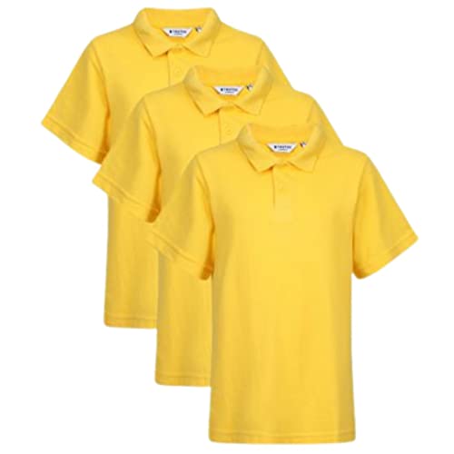Trutex Basics 3er Pack reguläre Passform, kurzärmlige Schulpolohemden für Jungen und Mädchen (2 16 Jahre), Unisex Poloshirts für Jungen und Mädchen, ideal für Sport Sets echte Schuluniform, gelb von Trutex