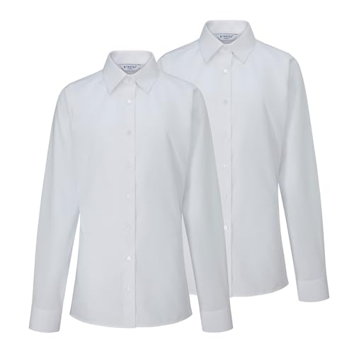 Trutex Basics Schulblusen, langärmlig, weiß, für Mädchen (3—16 Jahre), 2er Pack Schmal geschnittene Schulhemden für Mädchen, weiße Hemden für Mädchen, leicht zu bügelende Schulblusen für Mädchen von Trutex