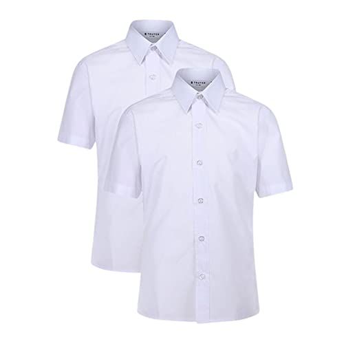 Trutex Basics Schulhemden, kurzärmlig, Weiß, für Jungen (3—16 Jahre), 2er Pack Weiße Hemden in normaler Passform für Jungen, leicht zu bügelnende weiße Hemden für Jungen, weißes Button Down Hemd für von Trutex