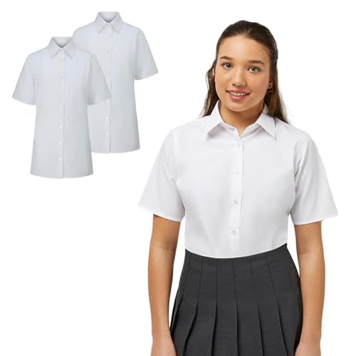 Trutex Basics Schulhemden für Mädchen, kurzärmlig, 3er Pack (7—16 Jahre) Schulblusen für Mädchen in normaler Passform, weiße Hemden für Mädchen, leicht zu bügeln, weiße Schulhemden für Mädchen echte von Trutex