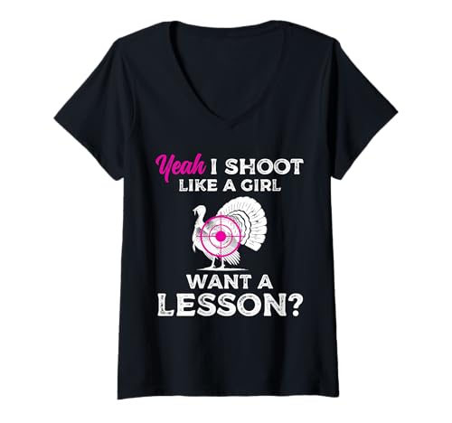 Damen Yeah I Shoot Like A Girl Want A Lesson? Turkey Hunting T-Shirt mit V-Ausschnitt Damen Yeah I Shoot Like A Girl Want A Lesson? Turkey Hunting T-Shirt mit V-Ausschnitt von Truthahn Jäger Design Idee