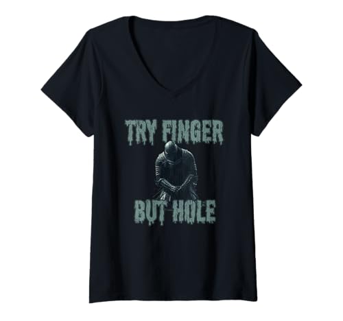 Damen Probieren Sie Finger Aber Loch aus T-Shirt mit V-Ausschnitt Damen Probieren Sie Finger Aber Loch aus T-Shirt mit V-Ausschnitt von Try finger but hole tees