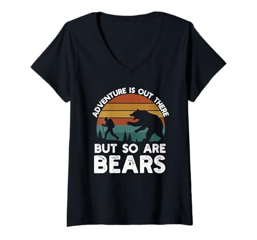 Damen Abenteuer gibt es da draußen, Aber Bären sind es auch. Lustiges Wandern im Freien T-Shirt mit V-Ausschnitt Damen Abenteuer gibt es da draußen, Aber Bären sind es auch. Lustiges Wandern im Freien T-Shirt mit V-Ausschnitt von Tryna Camp Apparel Co.
