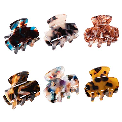 6 Stück Haarklauenclips Kleine Haarklammern für Medium und Dünnes Haar, Rutschfeste Haar Fänger Kiefer Klemme Schildpatt Celluloseacetat Haarklauenclips für Damen Mädchen, Braun Leopard Haarklauen von Tslinc