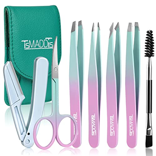 TsMADDTs Augenbrauen-Pinzetten-Set, 7-teiliges Pinzetten-Set für Damen, Präzisionspinzette mit gebogener Schere und Augenbrauenrasierer für eingewachsenes Haar TsMADDTs Augenbrauen-Pinzetten-Set, 7-teiliges Pinzetten-Set für Damen, Präzisionspinzette mit gebogener Schere und Augenbrauenrasierer für eingewachsenes Haar von TsMADDTs