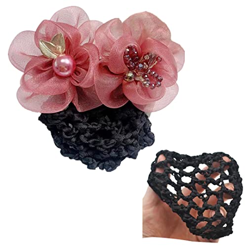 2 Pcs Elastische Netz Haarspange Tüll Blume Haar Dutt Abdeckung Perle Perlen Haar Net Mode Dame Haarnadel für Frauen Kopfbedeckung Taro Lila von Tsangbaby