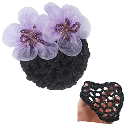 2 Pcs Klassische Netz Haarspange Tüll Blume Haar Clip Dutt Abdeckung Frauen Perlen Haar Netz Clip Haarnadel für Damen Kopfbedeckung Lila von Tsangbaby