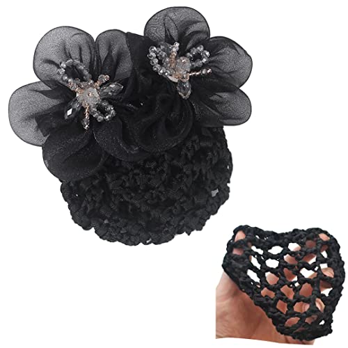 2 Pcs Klassische Netz Haarspange Tüll Blume Haar Clip Dutt Abdeckung Frauen Perlen Haar Netz Clip Haarnadel für Damen Kopfbedeckung Schwarz von Tsangbaby