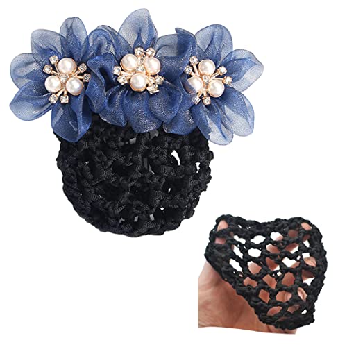 2 Pcs Spitze Blume Mesh Clip Kopfschmuck Perle Blume Netz Haarspange Frauen Haar Clip Dutt Abdeckung Haarnetz für Haarnadel Zubehör Navy von Tsangbaby