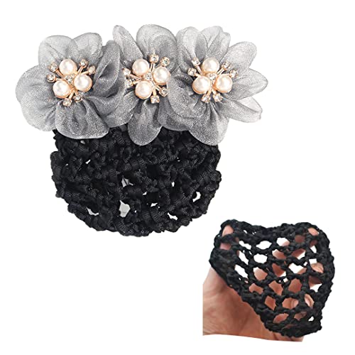 2 Pcs Spitze Blume Mesh Clip Kopfschmuck Perle Blume Netz Haarspange Frauen Haarspange Dutt Abdeckung Haarnetz für Haarnadel Zubehör Grau von Tsangbaby