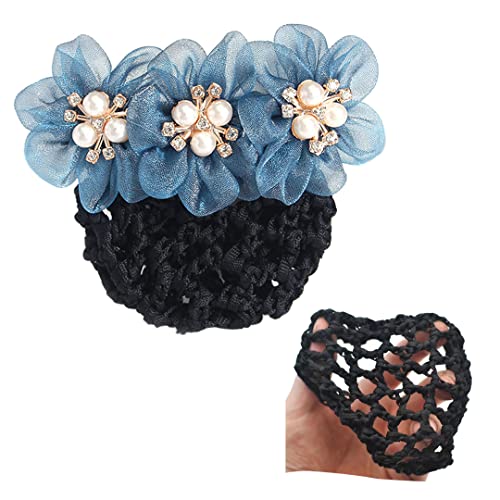 2 Pcs Spitze Blume Mesh Clip Kopfschmuck Perle Blume Netz Haarspange Frauen Haarspange Dutt Abdeckung Haarnetz für Haarnadel Zubehör Himmelblau von Tsangbaby