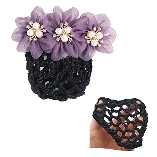 2 Pcs Spitze Blume Mesh Clip Kopfschmuck Perle Blume Netz Haarspange Frauen Haarspange Dutt Abdeckung Haarnetz für Haarnadel Zubehör Lila von Tsangbaby