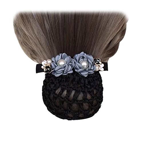 2 Stück Haarknoten Abdeckung Netz Elegante Perle Blume Netz Haarspange Elastische Ballett Haarspange Dutt Abdeckung für Frauen Tanzen Büro Grau Blau von Tsangbaby