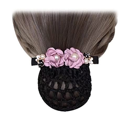 2 Stück Haarknoten Abdeckung Netz Elegante Perle Blume Netz Haarspange Elastische Ballett Haarspange Dutt Abdeckung für Frauen Tanzen Büro Lila von Tsangbaby