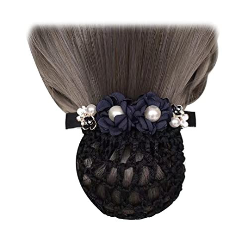 2 Stück Haarknoten Abdeckung Netz Elegante Perle Blume Netz Haarspange Elastische Ballett Haarspange Dutt Abdeckung für Frauen Tanzen Büro Navy von Tsangbaby