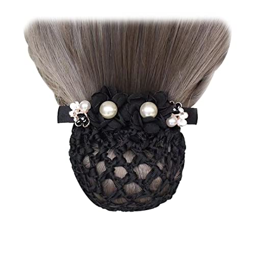 2 Stück Haarknoten Abdeckung Netz Elegante Perle Blume Netz Haarspange Elastische Ballett Haarspange Dutt Abdeckung für Frauen Tanzen Büro Schwarz von Tsangbaby