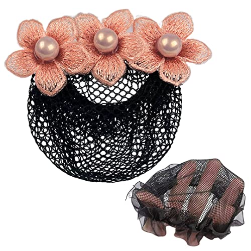 2 Stück Mode Frauen Netz Haarspange bestickt Perle Blumen Haar Netz Clip Haar Clip Dutt Abdeckung Haarnadel für Krankenschwestern Kopfbedeckung Hellrosa von Tsangbaby
