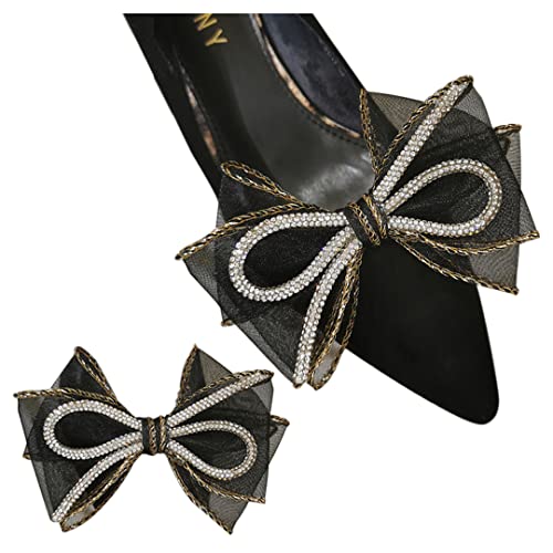 2 Stück Organza Strass Schleife Schuh Clips Abnehmbar Elegant Glitzer Schleife Schuhe Dekoration Charms Schuh Clips für Frauen Mädchen, Ohne Edelstein. von Tsangbaby