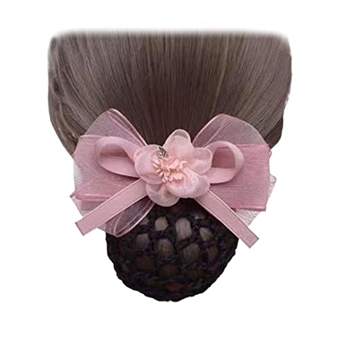 2 Stück Schleifennetz Haarspange Tüll Blume Haar Dutt Abdeckung Elastische Haarspange Dutt Abdeckung Haarnetz für Frauen Kopfbedeckung Rosa von Tsangbaby