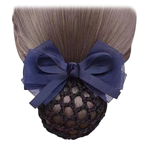2 Stück Schleifennetz Haarspange Tüll Schleife Haar Dutt Abdeckung Elastische Frauen Haarnetz Clip Haarnadel für Damen Arbeit Kopfschmuck Navy von Tsangbaby
