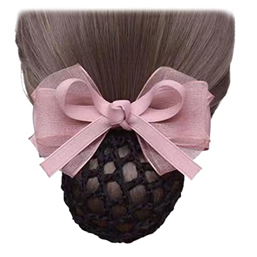 2 Stück Schleifennetz Haarspange Tüll Schleife Haar Dutt Abdeckung Elastische Frauen Haarnetz Clip Haarnadel für Damen Arbeit Kopfschmuck Rosa von Tsangbaby